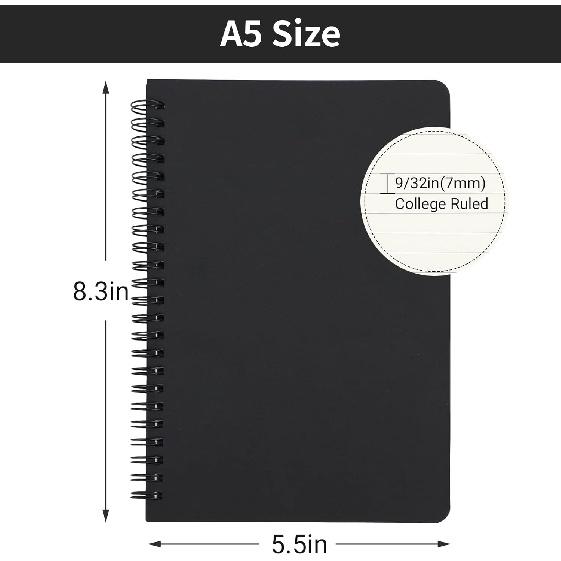 EUSOAR A5 Spiral Notebook, 6 Pack 5.5" X 8.3" 120 Pages Hardcover Lined Travel Writing College Ruled Notebooks, Memo Notepad Sketchbook, Students