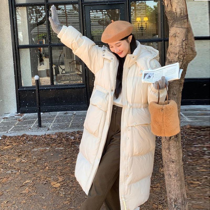 

Long down jacket women s 2025 winter new white duck down thickened hooded quilt warm jacket One size
