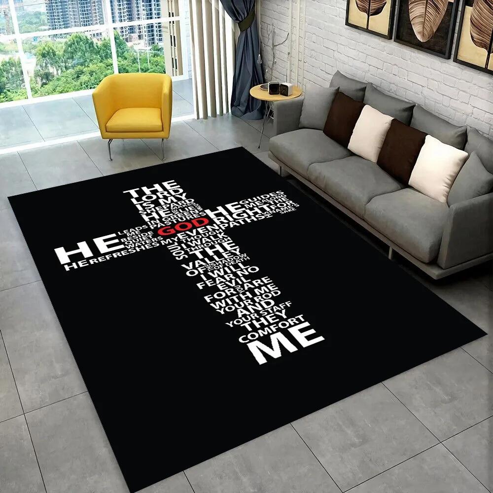 Holy Bible Cross Jesus Pray Area Rug,Carpet Rug for Home Living Room Bedroom Sofa Doormat Decor,kid Play Non-slip Floor Mat Gift