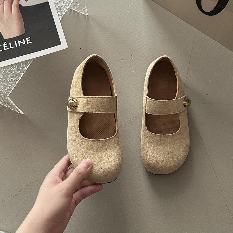 Fashion Versatile Leather Shoes Casual Retro Mary Jane Shoes Women's Summer New Simple One-word Buckle Ballet Shoes Single Shoes