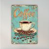 Vintage Coffee Metal Sign  Rustic Teal Wall Decor with Steaming Cup  Coffee Beans Design Aluminum Waterproof  DustResis