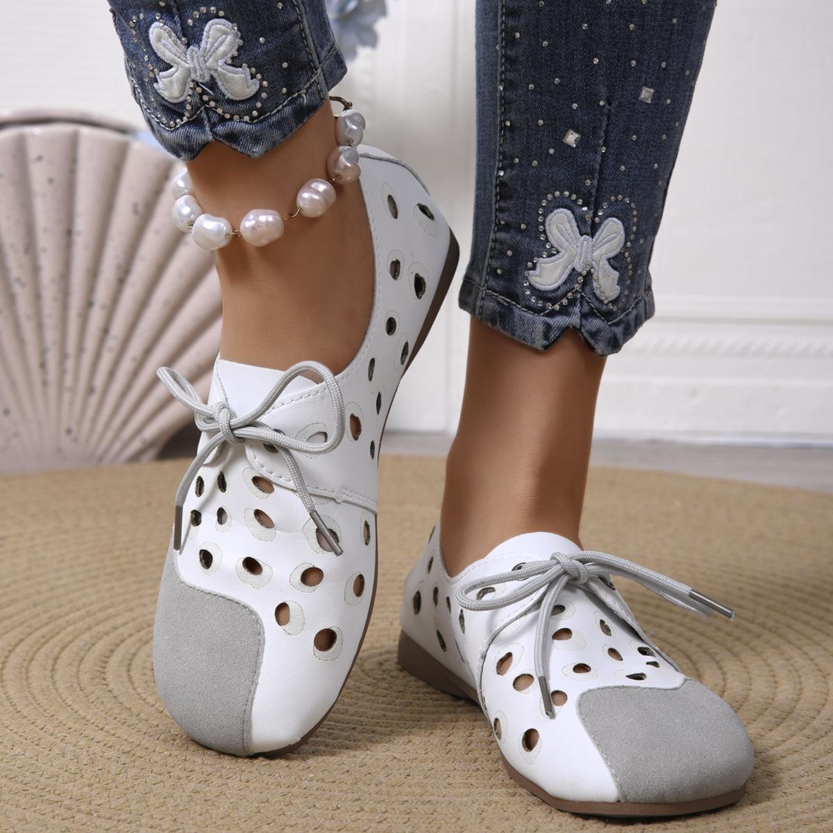 Женские лоферы-слипоны больших размеров - Летняя обувь на плоской подошве 2025 Европейский и американский стиль Ажурный дизайн 37 белый 1748₽