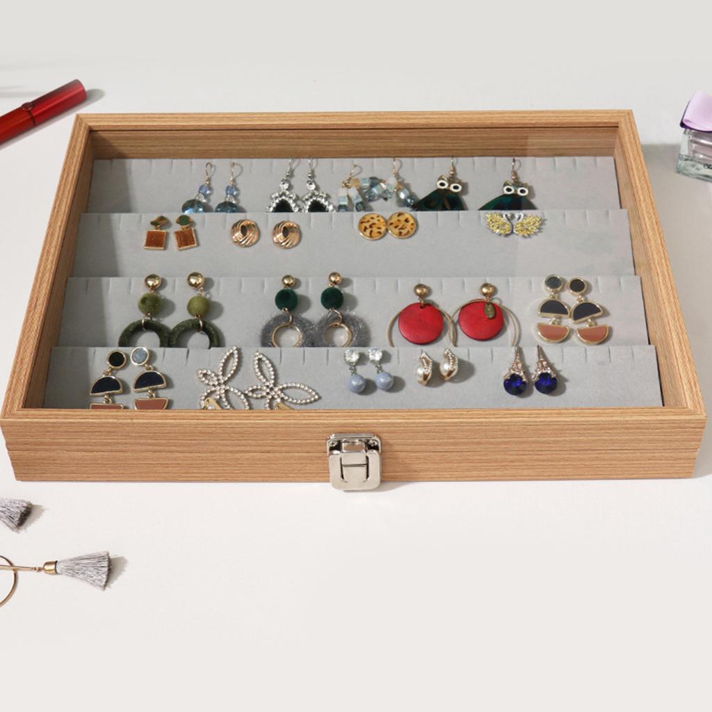 Decorative Jewelry Display Box Practical Wood Jewelry Display Case with Glass Lid for Home Decors and Gift