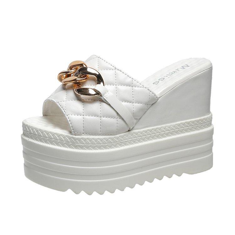 Fashion Women's Ultra High Slippers 2024 Summer New Fashion Thick Base Metal Decoration Women Wedding Banquet Party Luxurious Sandale