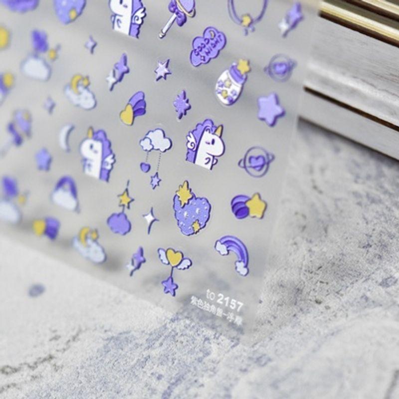 

3D Relief Romantic Purple Unicorn Nail Sticker D5