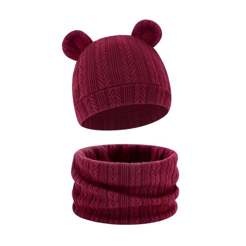 Reversible Infant Winter Hat Neck Warmer Combo Stretchy Cotton Blend 2 in 1 Baby Beanies Scarf Set for 8 to 36 Month Olds