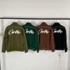 Mens Casual Hoodless Letter Print Zip-Up Jacket Set With Fleece Lining Loose Fit Outfit