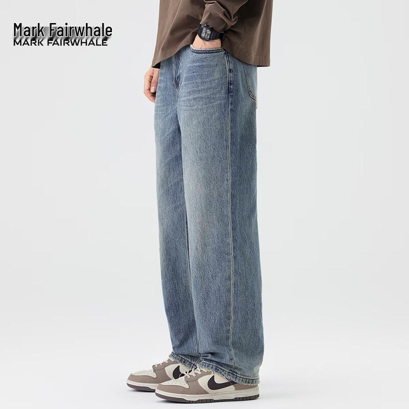 Mark Fairwhale Men's American Style Washed Straight Loose Fit Stretch Jeans