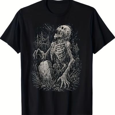 Men'S Graphic T-Shirt Featuring Zombie Skeleton Design Gothic Heavy Metal Inspired Heavyweight