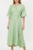 Women's Fashion Linen Look Woven Shirt Dress with Stone Belt and Half Balloon Sleeves