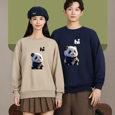 Schweres Langarm-Sweatshirt mit Rundhalsausschnitt und individuellem Panda-Muster für Arbeitskleidung im Bubble-Tea-Laden