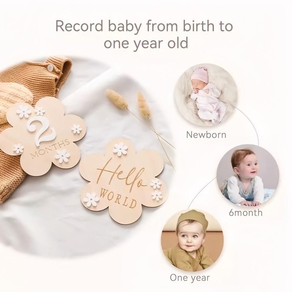 Wooden Newborn Growth Commemorative Card Infant Birth Month Recording Card  Photography Accessories