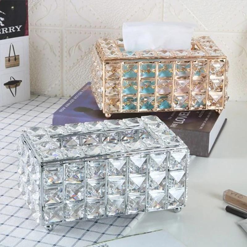 Nordic Style Living Room Light Luxury Tissue Box Crystal Paper Box Household Napkins Tissue Storage Box Dining Table Home Decor