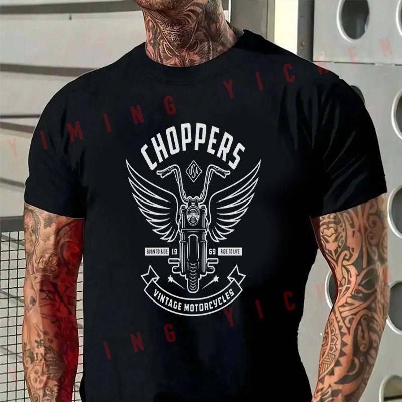Vintage Chopper Motorcycle Emblem Men T-Shirt Moto Cotton O-neck Short Sleeve Hip Hop Tee