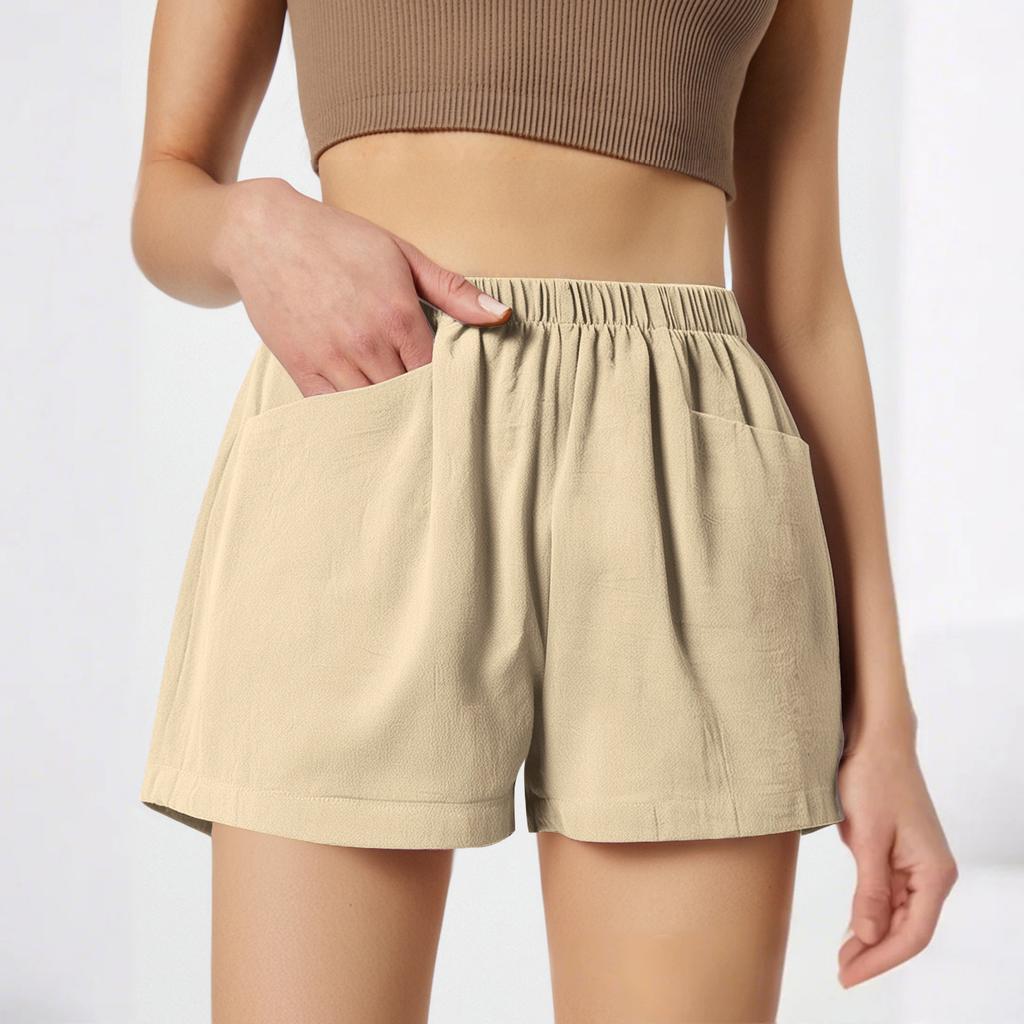 Teenagers Soft Cotton Linen Shorts Pockets Soft Button Closure No Zipper Slim Fit Shorts