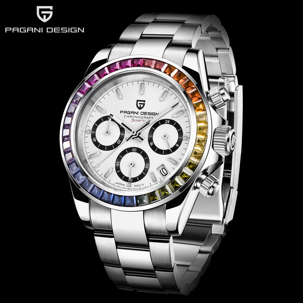 Pagani Design Ny TOP Merke luksus herreklokke med boks Multifunksjon 30M vanntette lysende herrekvartsklokker