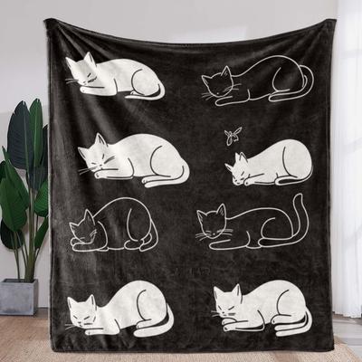 1 adet Battaniye, Retro Kedi Baskılı Battaniye, Sıcak, Rahat ve Yumuşak Battaniye, Kanepe, Yatak, Kanepe, Araba, Ofis İçin Uygun, Flanel