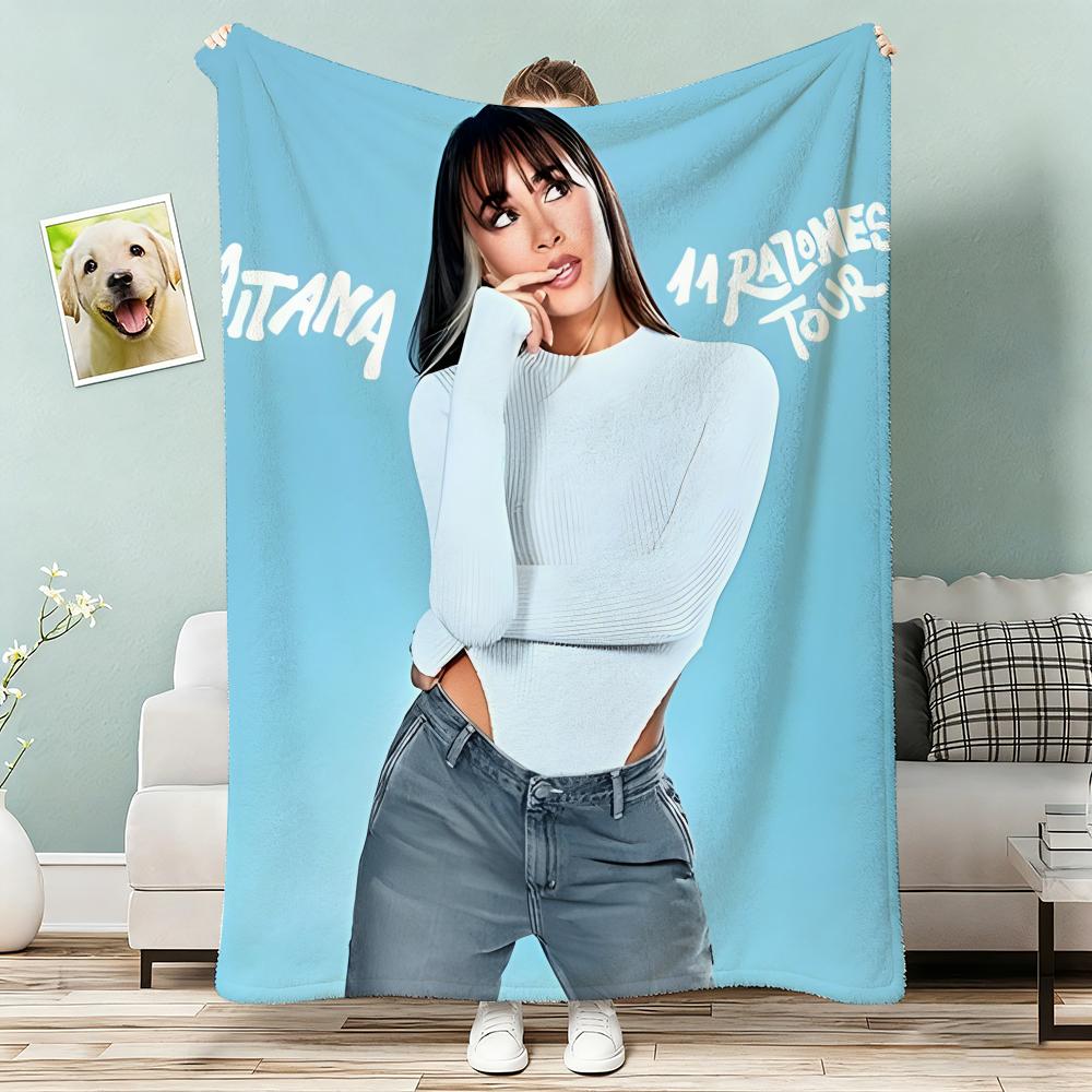 A-Aitana Ocana Singer Portrait Throw Lightweight 240g Flannel Blanket Soft Skin-friendly for Summer Cooling 75x90cm