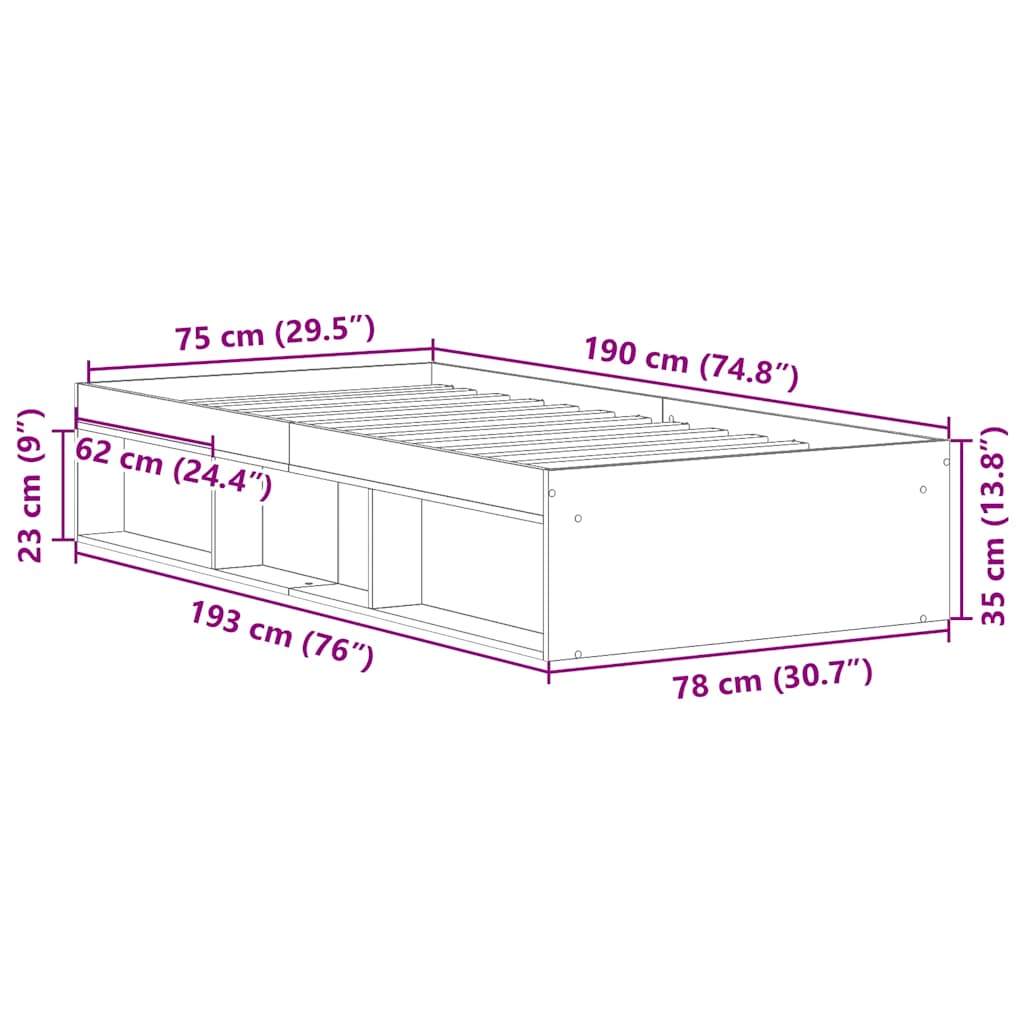 Bed Frame in Sonoma Oak 75 x 190 cm