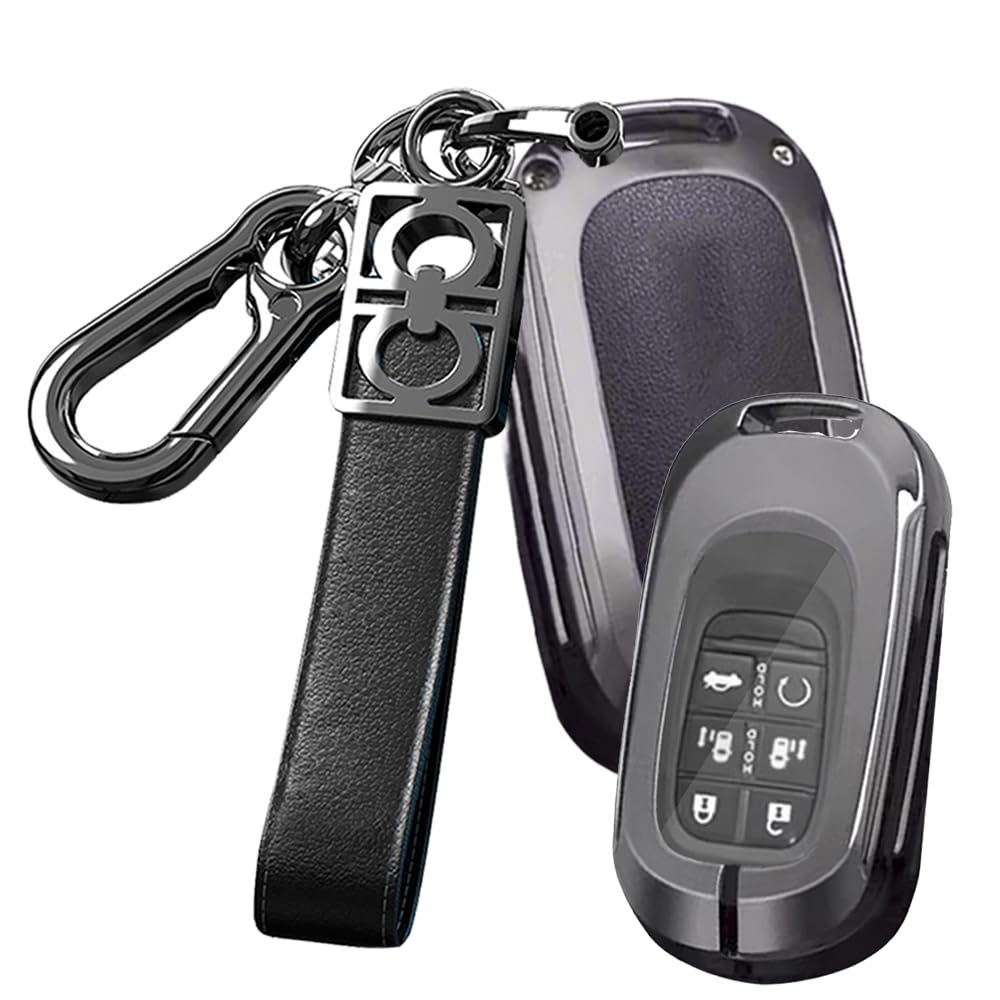 

TECART Чехол для ключа Honda, 6 кнопок, Сумка для ключа, Алюминиевый сплав, Натуральная кожа, Полный чёрный