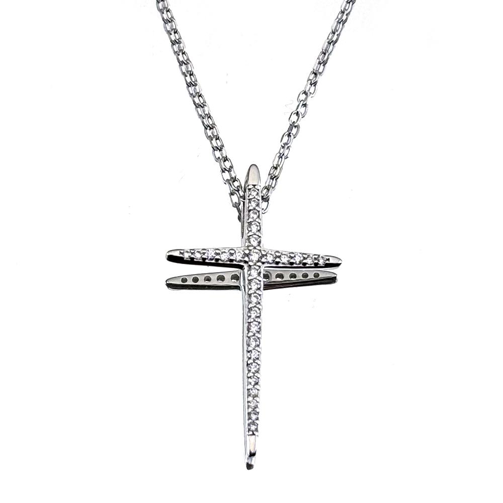 925 Sterling Silver Elegant Zircons Cross Pendant Necklace For Women Men Christian Clavicle Chain Party Jewelry Fine Gifts