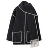 European and American Women's 2023 Autumn/Winter Woolen Coat with Scarf Tassels - Thickened and Loose Fit