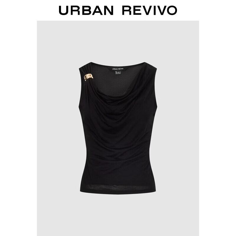 UR2026 Modern Gold Button Pleated Cowl Neck Sleeveless T-Shirt M