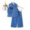 Girls' Fashionable Set Summer Children's Elegant Lapel Corsage Sleeveless Top + Trousers