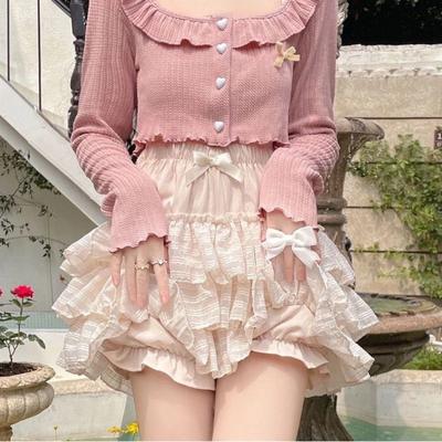 Kawaii Fırfırlı Etek Kadın Coquette Sevimli Lolita Yüksek Bel A Kesim Fiyonklu Dantelli Fairycore File Mini Etek Yaz Mori Kız