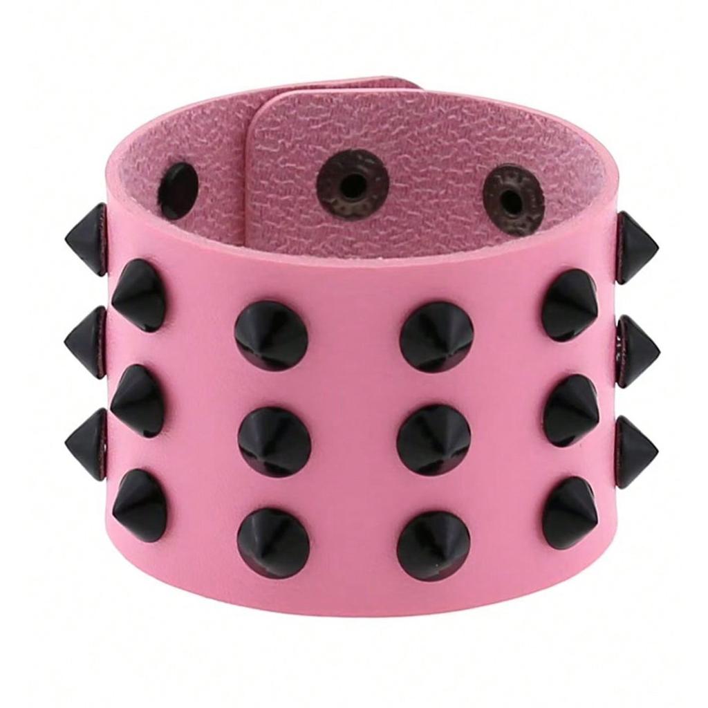 1 Punk Pink Rivet Creative Bracelet, Perfect Gift For Daily Holiday Parties, Halloween Carnival Performances, Rock And Roll