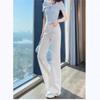 Women's High-Waisted White Micro-Flare Jeans - Autumn Style, Slimming, Loose Fit, Floor-Length, Leg-Lengthening Effect