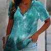 Women Colorful Tie Dye Print T Shirt V Neck Short Sleeve Loose Casual Summer Daily Tops