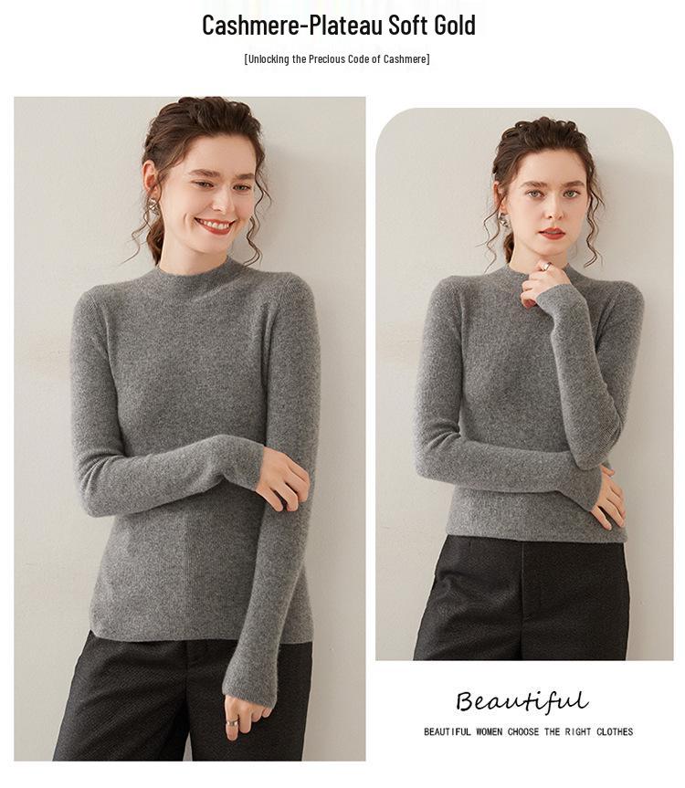 Women's Cashmere Knit Half-High Neck Sweater - Versatile Autumn/Winter Base Layer Top