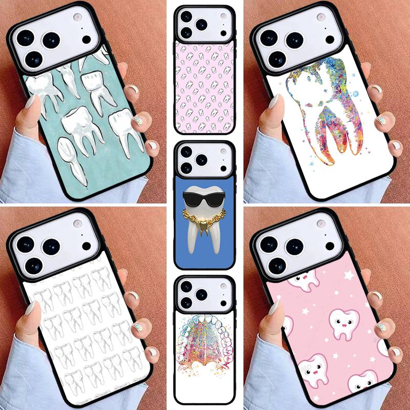 Dentist Tooth Pattern Print Phone Case for iPhone 16e 15 14 13 12 17 Pro Max Plus Air 17pro Cover Coque
