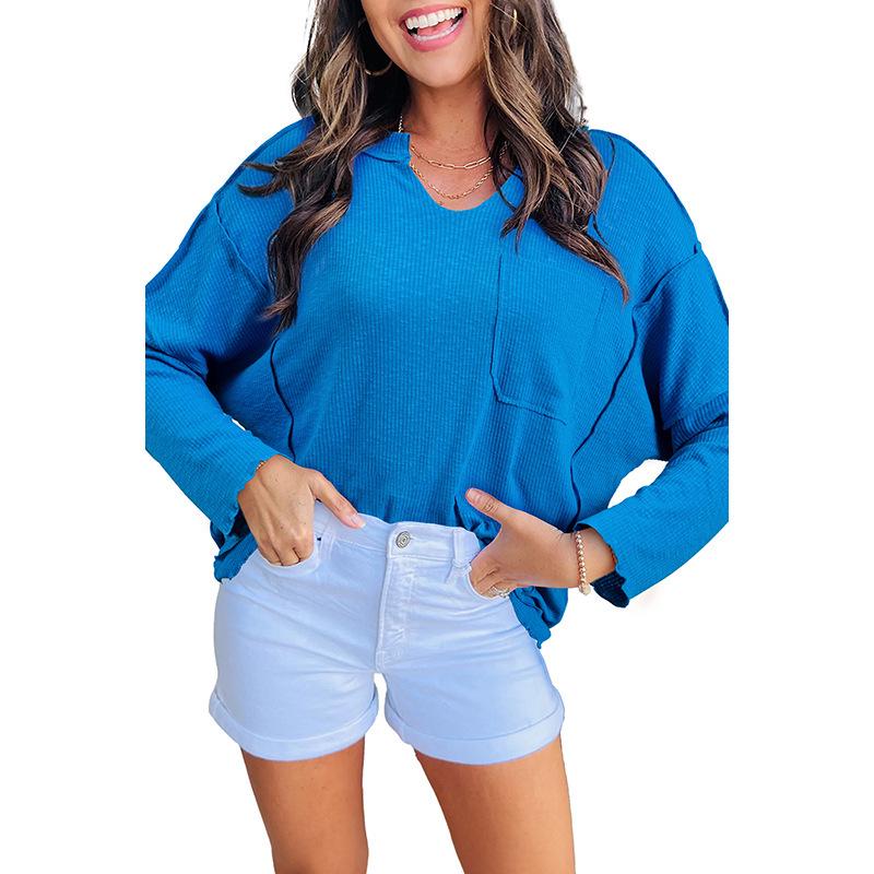 

Shiying Осенний свитер с V-образным вырезом, длинными рукавами, свободной вязки, с карманами - европейский и американский повседневный стиль для женщин M