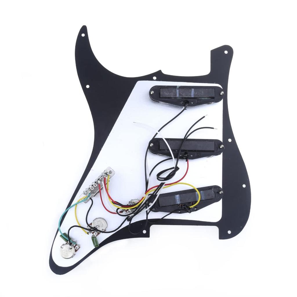 Musiclily 11-Hole SSS Loaded Pre-Wired Single Coil Pickup Pickguard Set for Fender Squier Stratocaster Electric Guitar, 4-Ply Black Pearl