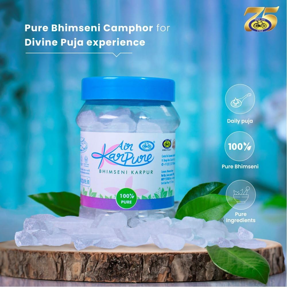 Cycle Pure Karpure Bhimseni Camphor Original Pack of 2 100gm Each  Divine Aroma for Puja Rituals Compatible with  Long Lasting Fragrance