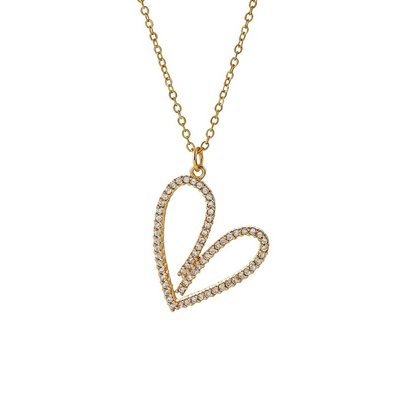 Asu Gold Tone Two Layer Necklace Iridescent Multicolor Imitation Pearl Zircon Heart Pendant Women Elegant Daily Jewelry Gift #2