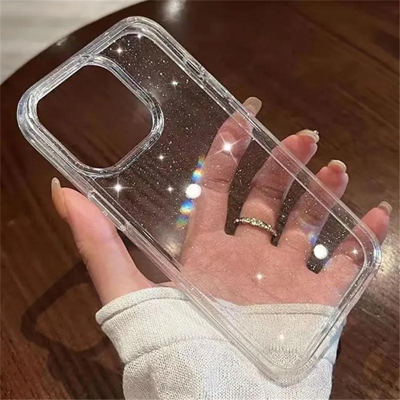 Lyxigt Mjukt Glitter Bling Genomskinligt Fodral För iPhone 16 Pro Max 15 14 13 12 11 X XR XS 7 8 Plus Stötsäkert Transparent Fodral