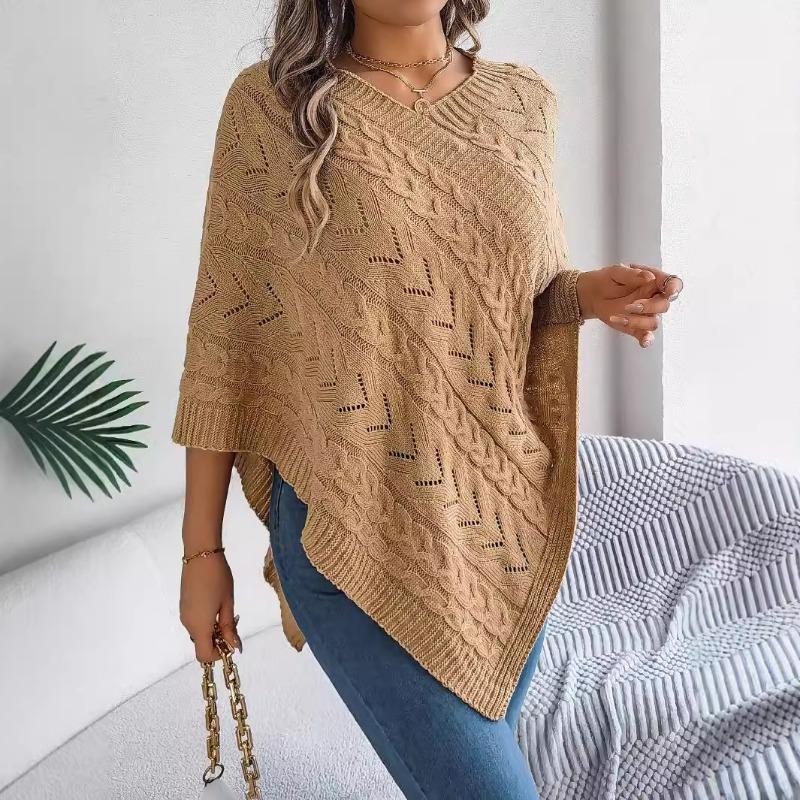 

New Autumn and Winter Fashionable Casual Solid Color Twist Loose Poncho Sweater Jacket for Women S хаки