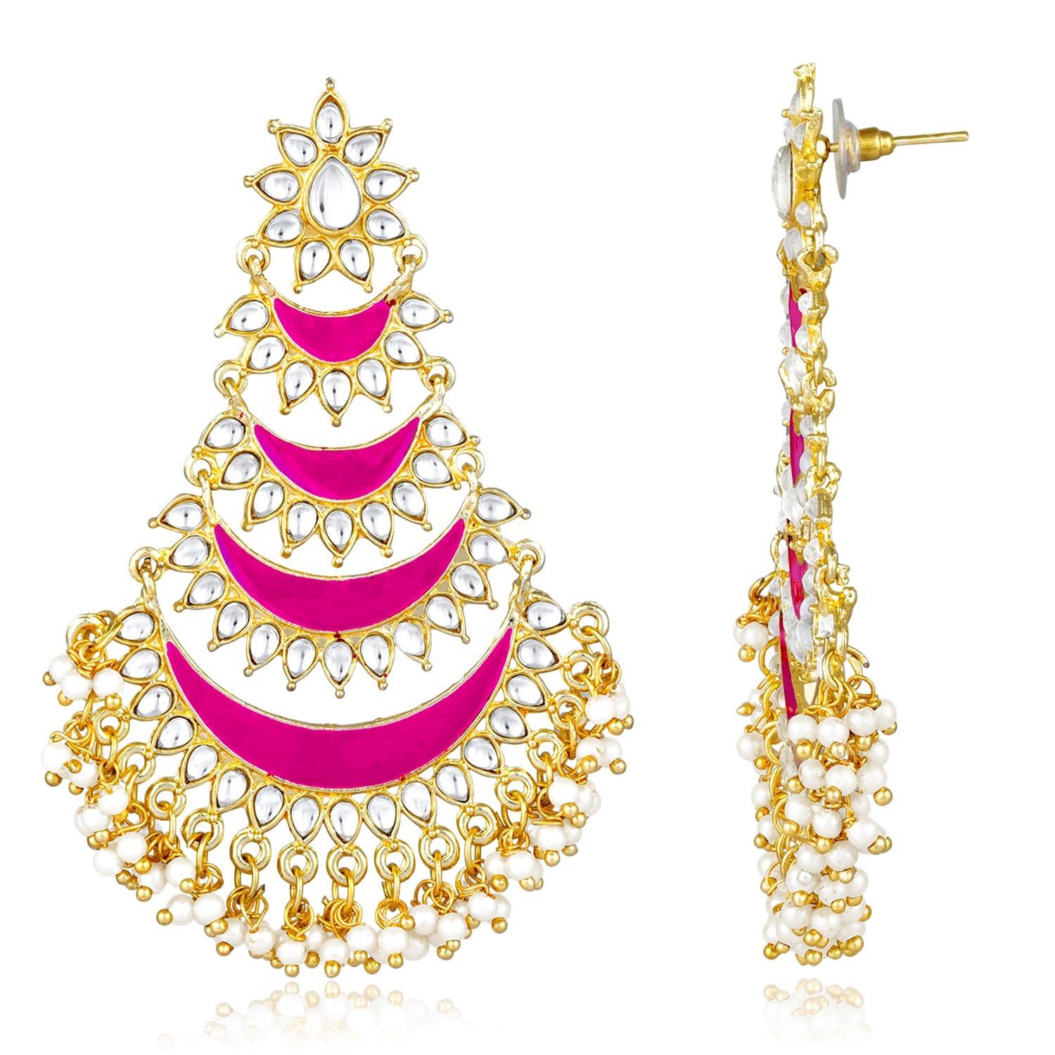 

Pink Kundan & Laria Studded Dangle Earrings Ethnic Jewellery for Women Onesize розовый
