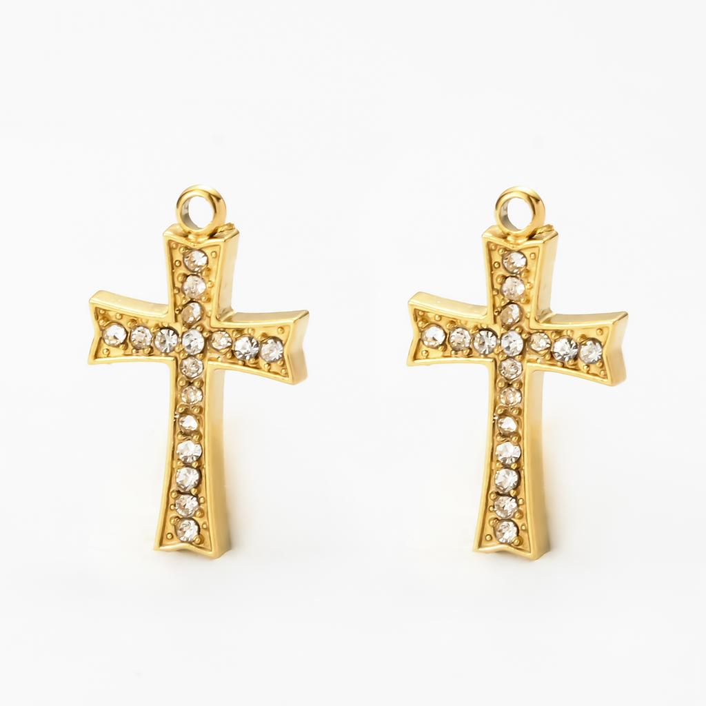 Wholesale 4Pcs Mini Rhinestone Cross Casting Charms Stainless Steel Jewelry Making Earring Pendant Necklace DIY Findings