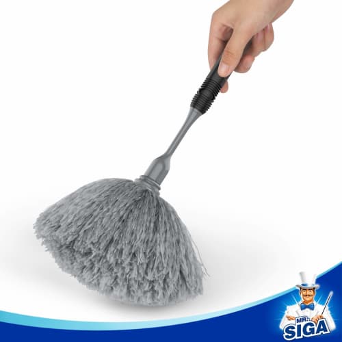 MR.SIGA Microfiber High-Density Mini Duster, Dust Mop with Comfortable Non-Slip Handle and Detachable Washable Duster Head, Gray & Black