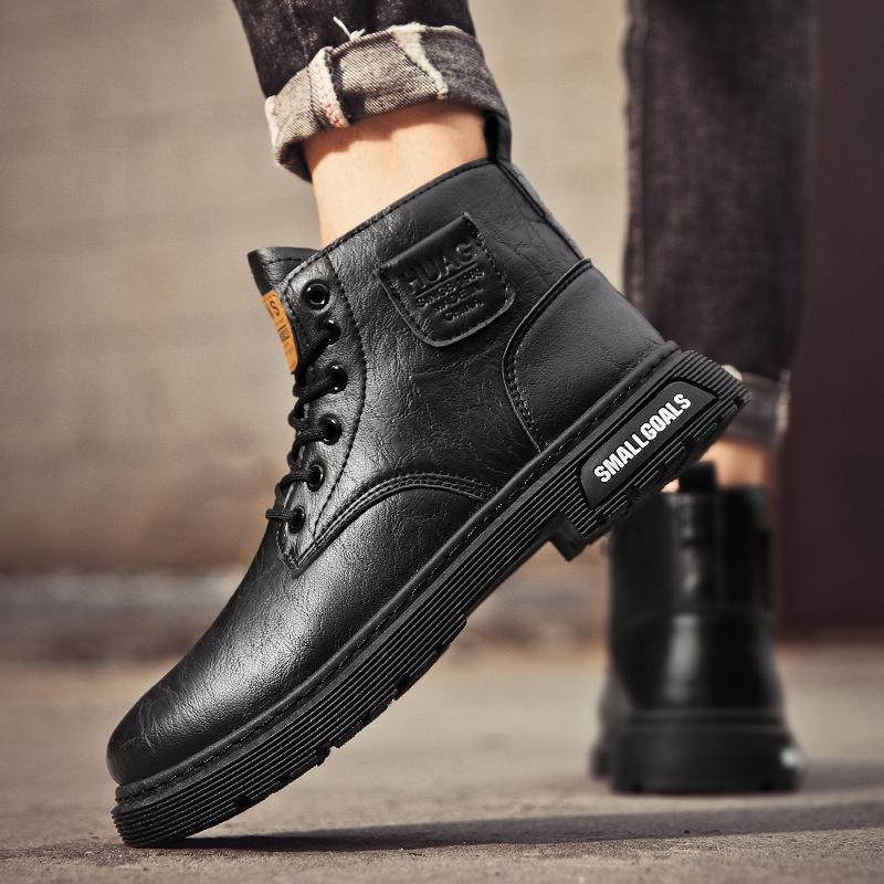Autumn and winter leather casual men's boots high-top black retro Martin boots fashion tooling shoes 9961