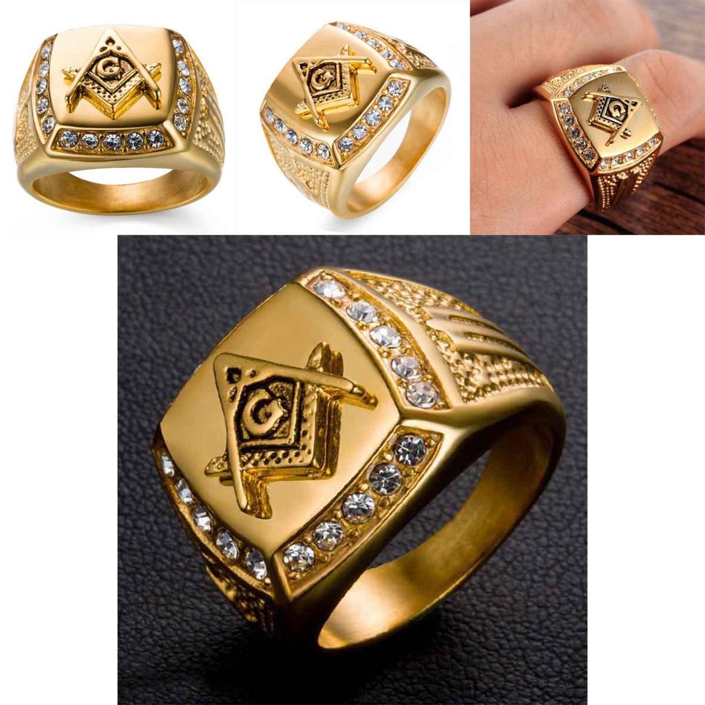 Masonic Fashion Rhinestone Symbol Ring Mens Ring Hip Hop Tide Jewelry Fashion