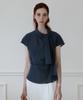 Keulleiseu Monet See-Through Scarf Tie Blouse_Navy