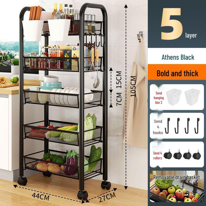 Multi-Layer Movable Kitchen Rack: Floor-Standing Storage Cart for Fruits & Vegetables