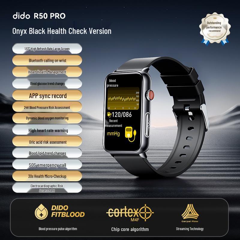 DIDO R50 Smart Bracelet: Health Monitoring with Blood Pressure, ECG, Heart Rate, Blood Oxygen, Sleep Tracking, Bluetooth Call, and SOS Trend Alerts.