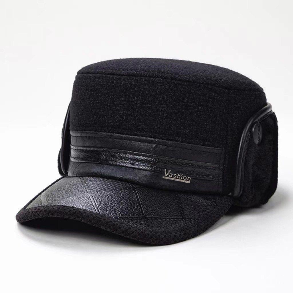 Hats for the Elderly Men's Winter Thickened Warm Flat-top Hats Middle-aged Ear Protection Grandfather Dad Old Man Peaked Hat Cotton Hat