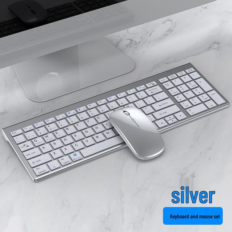 Rechargeable Silent Wireless Bluetooth Keyboard & Mouse Set for iPad, Laptop, and Desktop.